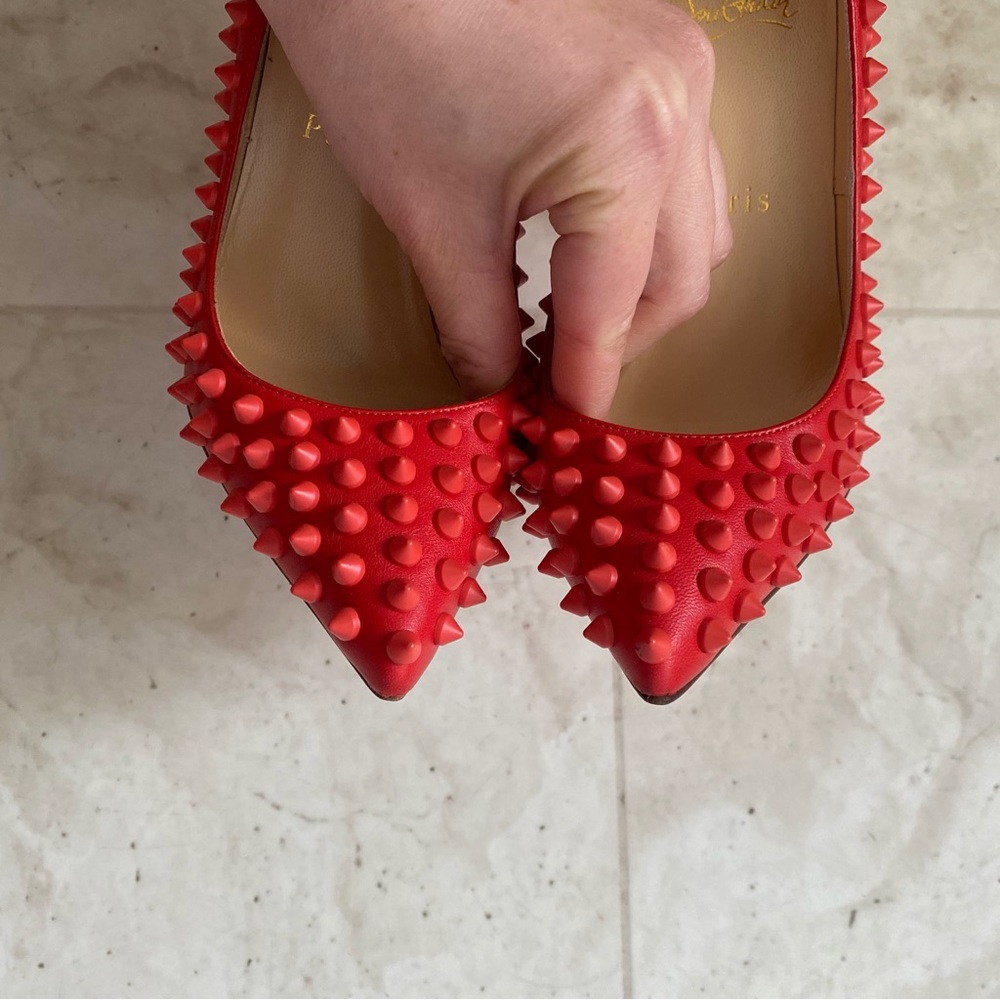 Christian Louboutin Pigalle Spikes 120 Pointed Toe Red Leather Pumps Heels 6.5 - Picture 9 of 14
